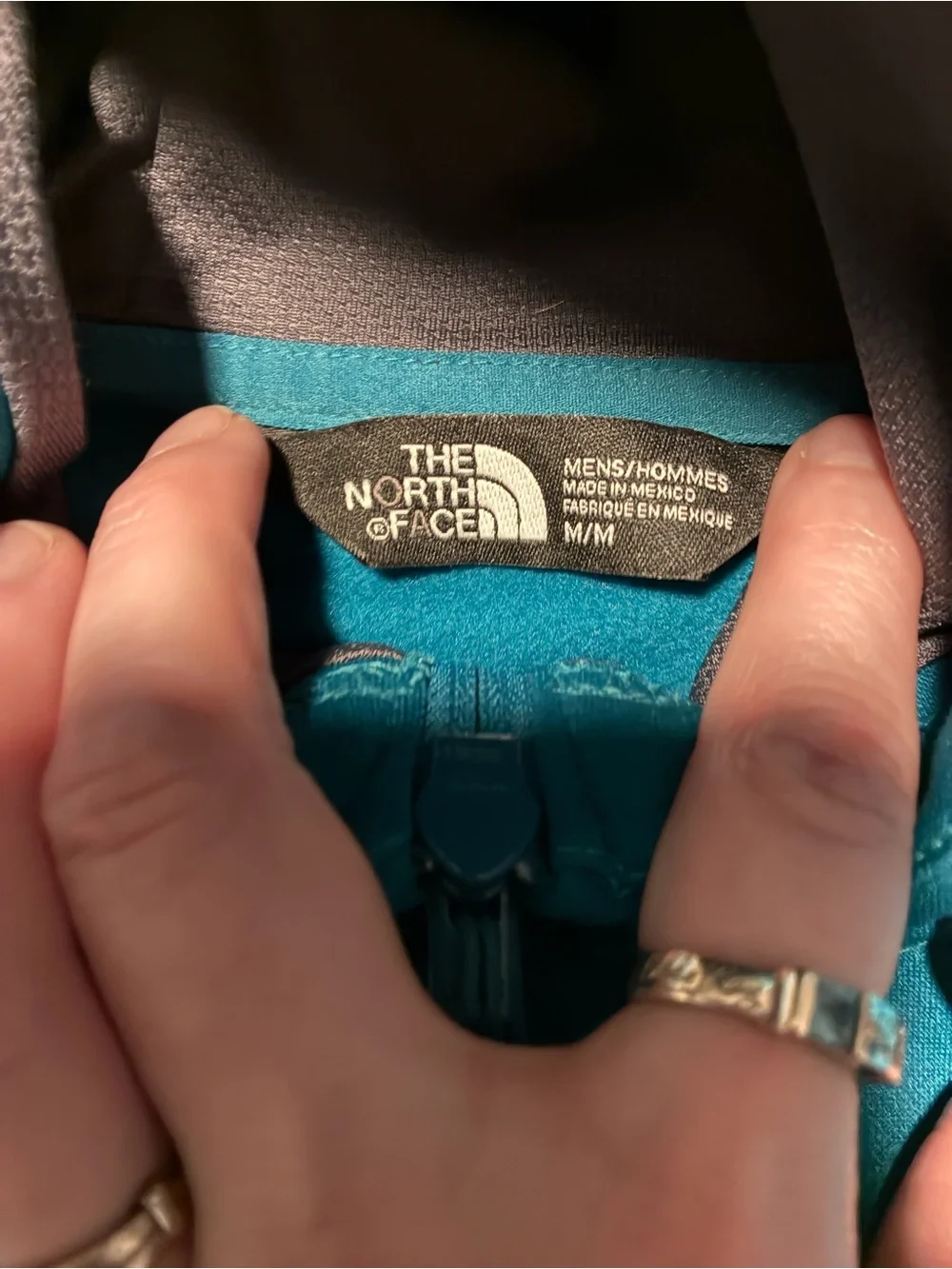 The North Face Blue Zip-Up Hoodie with Logo, size medium, warm, comfortable